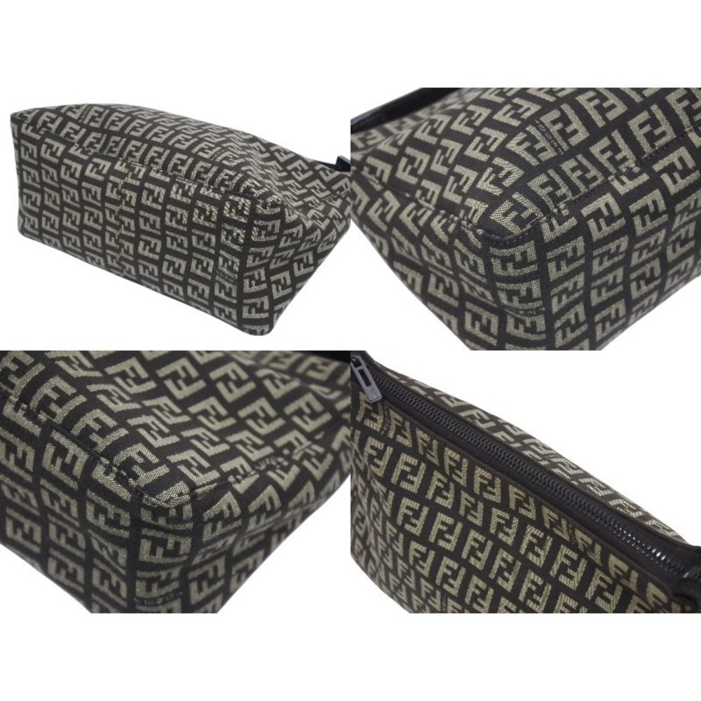FENDI handbag zucchino canvas leather brown black hardware - Picture 6 of 8